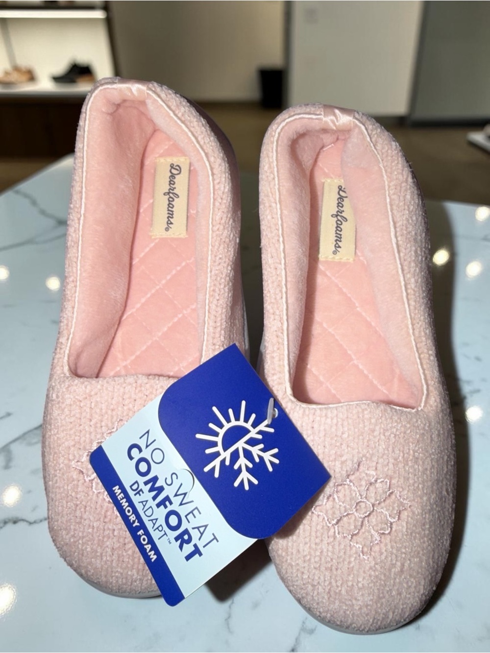 dearfoams Blush Pink Quilted Memory Foam Women's Slippers